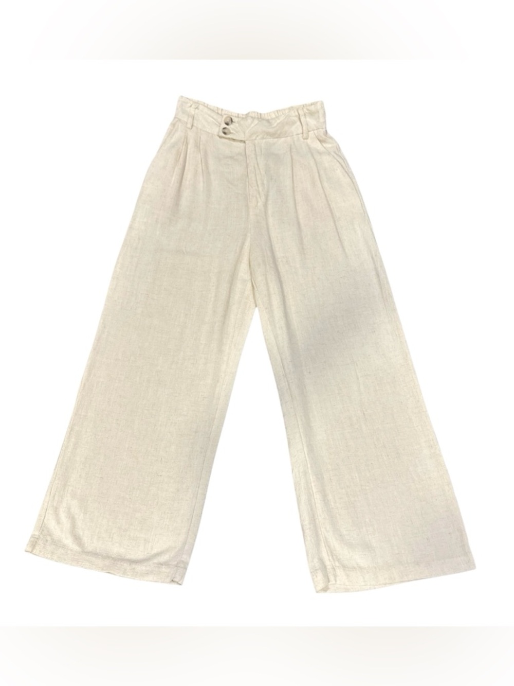 Stradivarius Linen Blend Pants Women’s Cream Wide-Leg Boho Beach Trousers Sz 4 - Picture 7 of 10